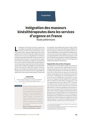 Intégration des masseurs kinésithérapeutes dans les services d’urgence en France. Étude préliminaire 